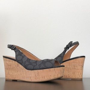 COACH jacquard wedge sandals. Size 6B. Grey.